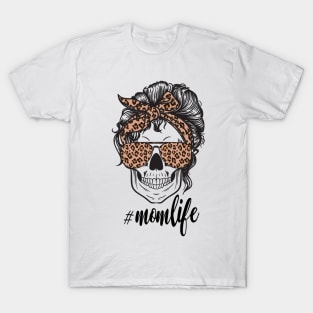 Mom Life Skull Cheetah print Retro Bandana T-Shirt